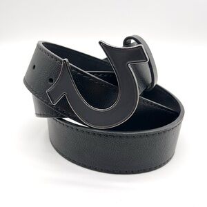 True Religion Leather Iconic Horseshoe Buckle Black Belt New Size 42